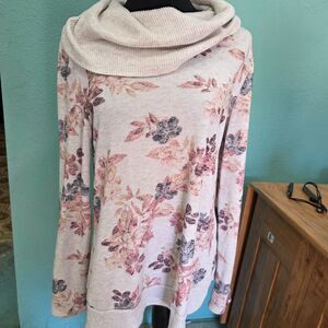 Cupio Heather floral Cowl Neck Lightweight Sweater Tunic Womans Sz L